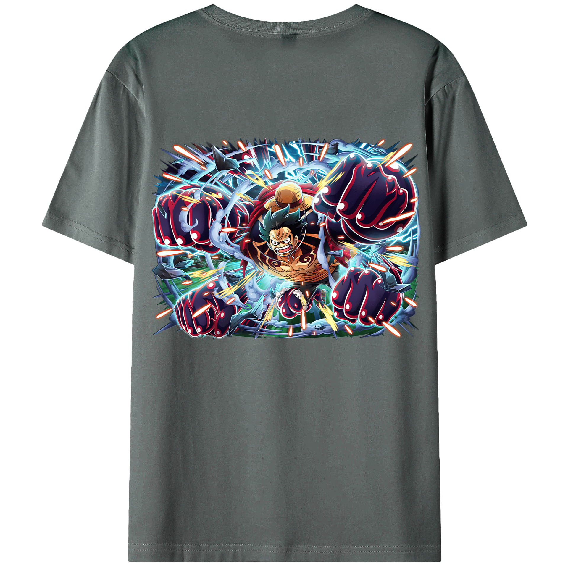 ワンピース モンキー・D・ルフィ ONE PIECE Monkey D. Luffy 綿100％ メンズ半袖Tシャツ（バックプリント） 通気性